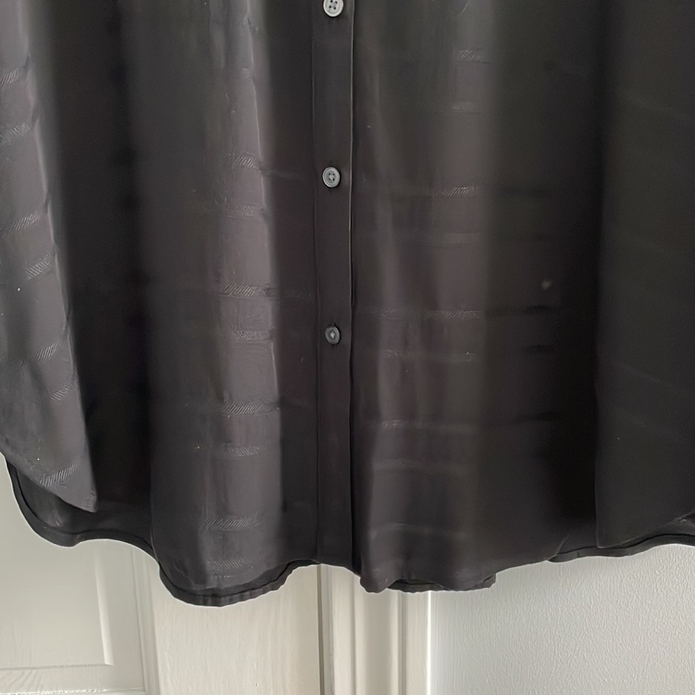 NWT LOFT Black Stitch-Detail Textured Stripe Button-Up Long Sleeve Tunic Top - Picture 7 of 12